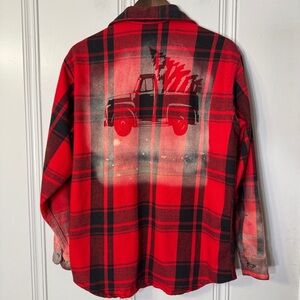 St Johns Bay Red Custom Bleach Christmas Red Truck‎ Tree Long Sleeve flannel L